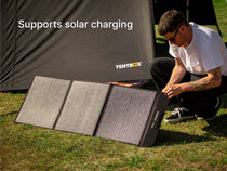 The TenBox PowerStation L also supports Solar charging - see our TentBox Solar Panel for the ultimate combination