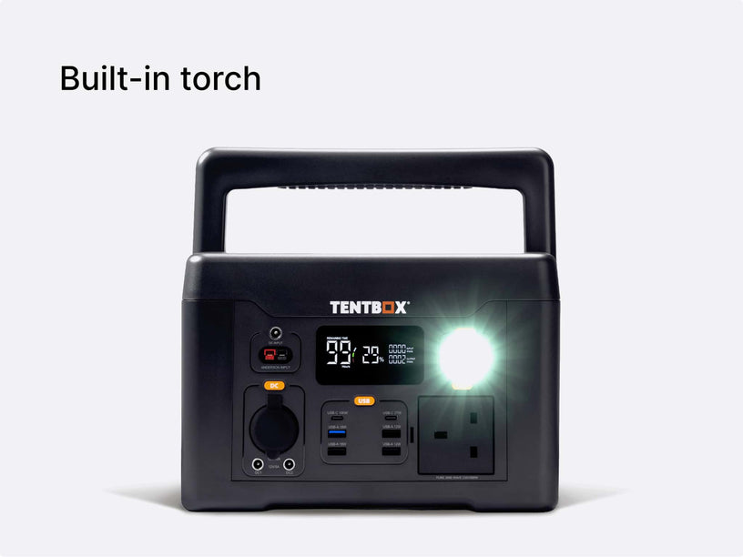 The TenBox PowerStation L has a built in torch to make the evenings easier at camp!