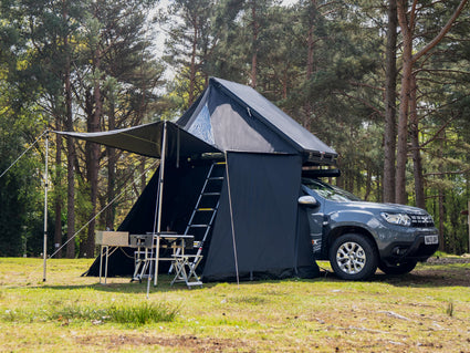 [variant:cargo] ALPCA Cargo 2.0 Living Pod - TentBox Cargo 2.0 set up with Living Pod in forest camp site