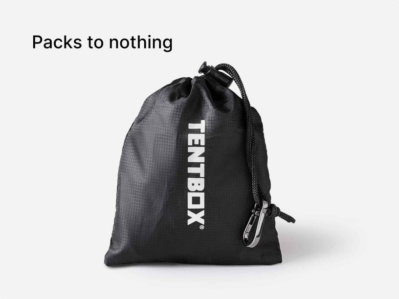 TentBox Tripod Light packed down into a convenient, compact storage bag