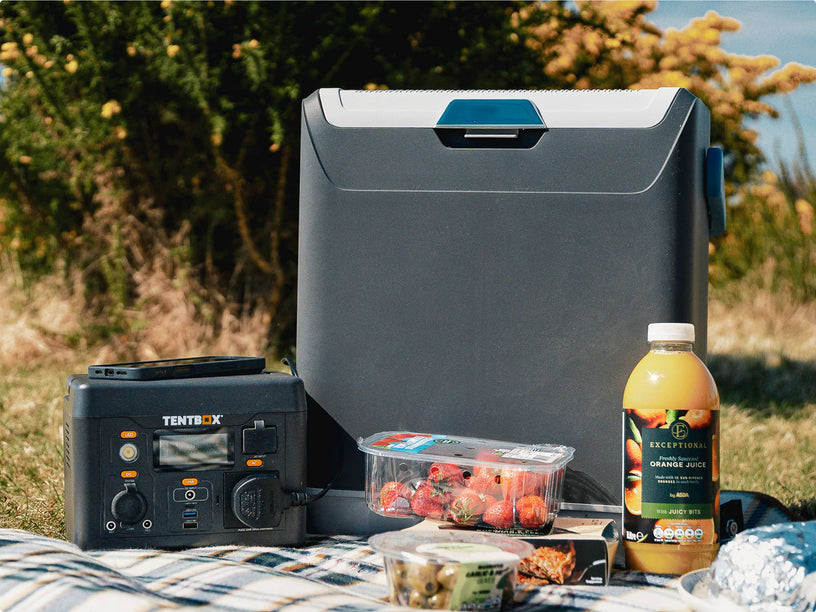 The TentBox PowerStation M is perfect for powering your camping fridge