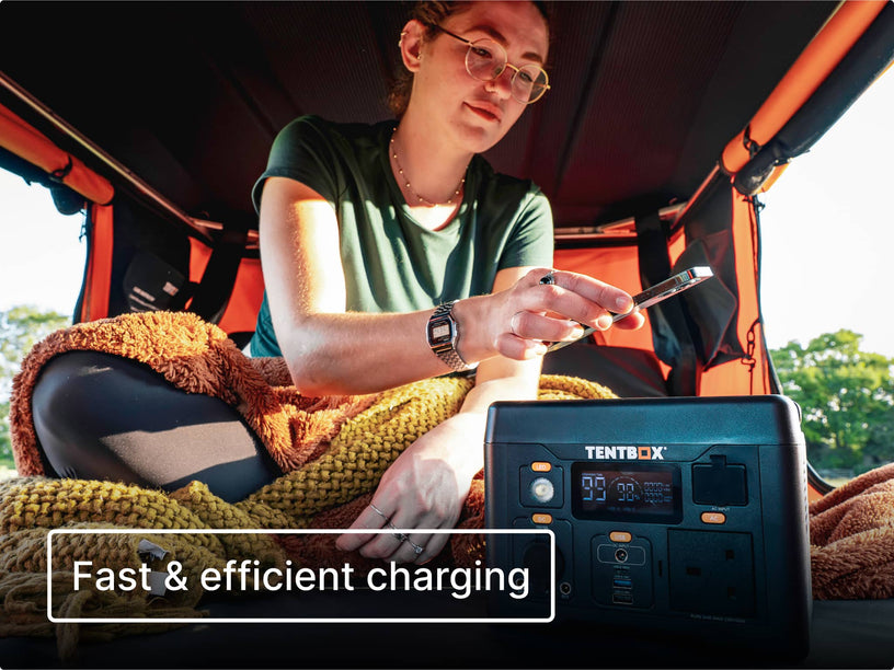 The TentBox PowerStation M offers fast & efficient charging