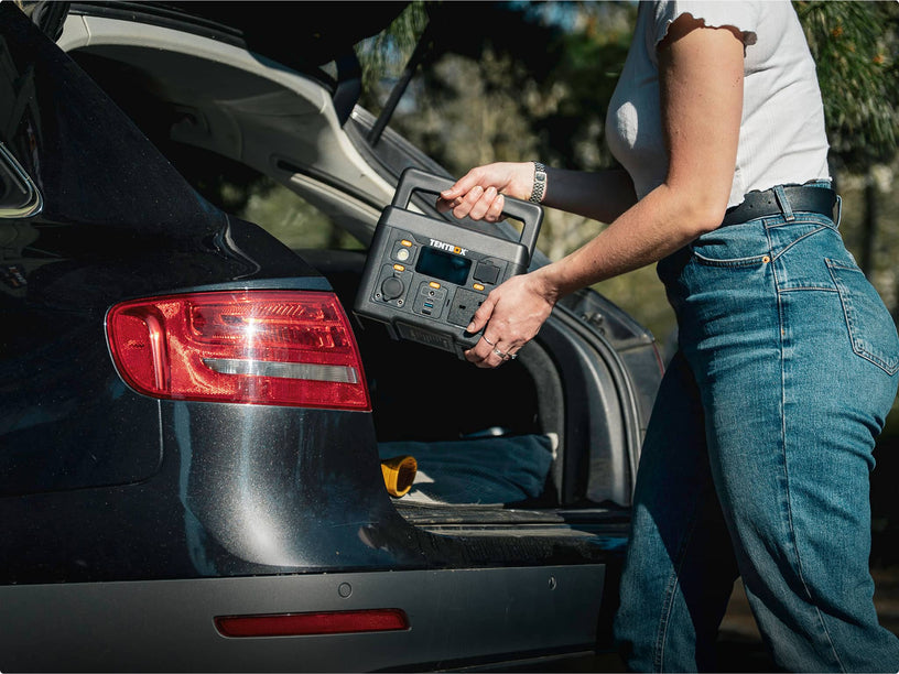 The TentBox PowerStation M is compact and easy to store in the boot of the car for your TentBoxing trips