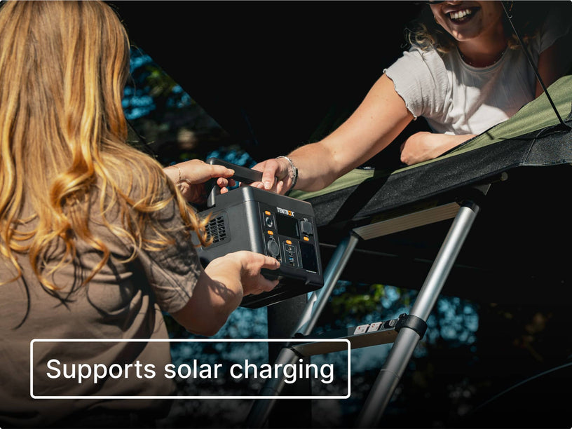 The TentBox PowerStation M supports solar charging