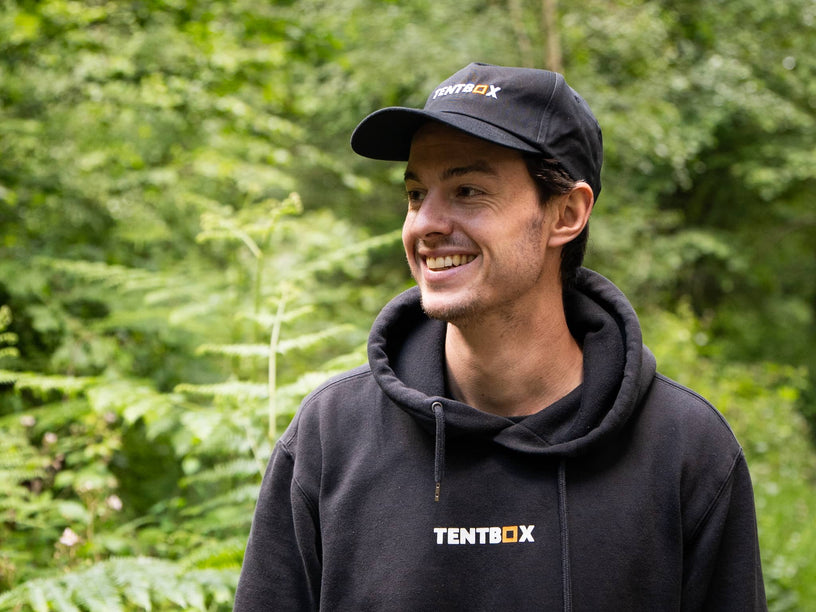 Man wearing the TentBox Cap in the forest