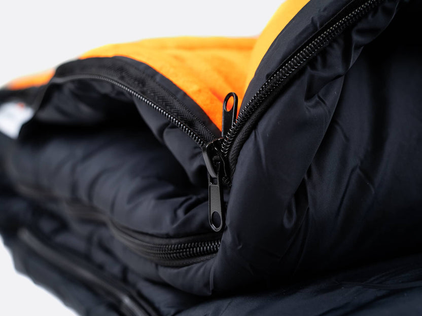 TentBox Sleeping Bag - close up of high quality YKK zips