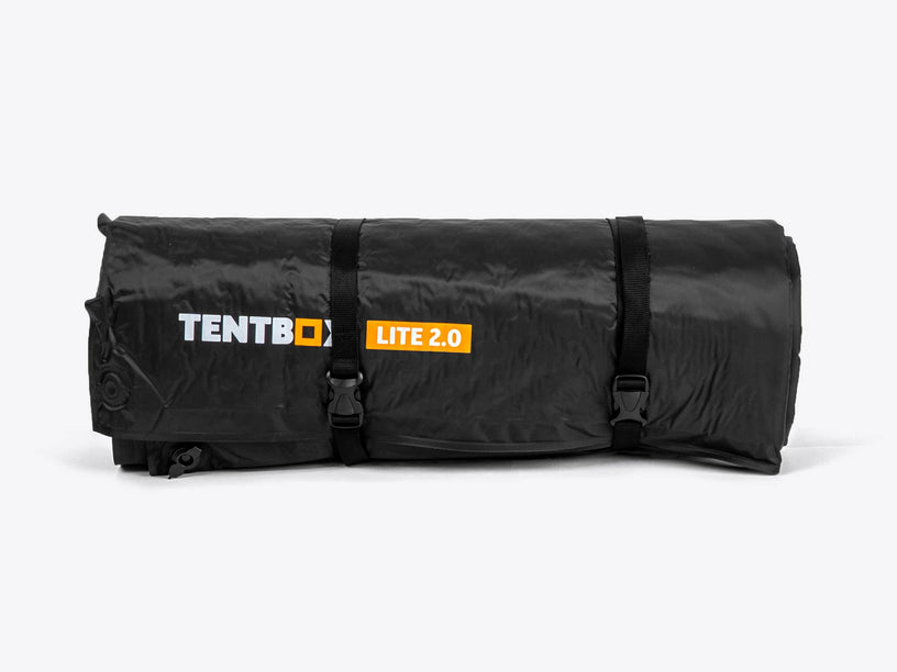 TentBox Lite Mattress Topper rolled up and stored in storage bag