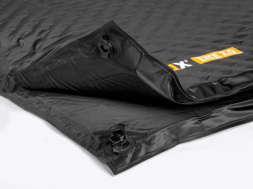 Side angle of Lite and Lite XL mattress topper showing the valves used to inflate it