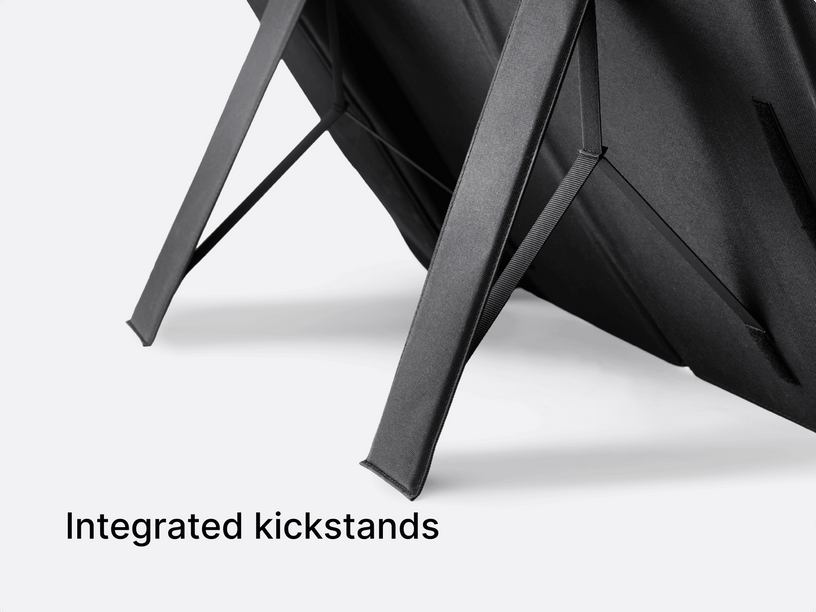 Black integrated kickstands on the back of the solar panel.