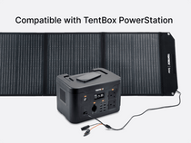 TentBox PowerStation with a solar panel on a white background. 