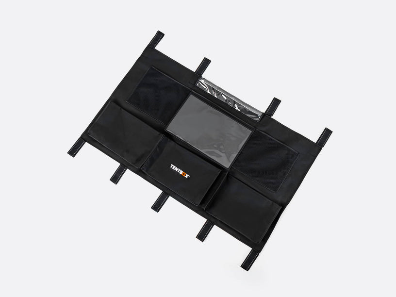 Black multi-compartment Lite Storage Pockets on a white background.
