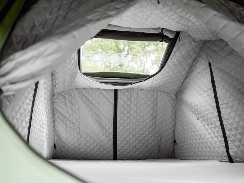 image showing the TentBox Lite Thermal Kit rolled up on the ceiling, showing the exposed skylight