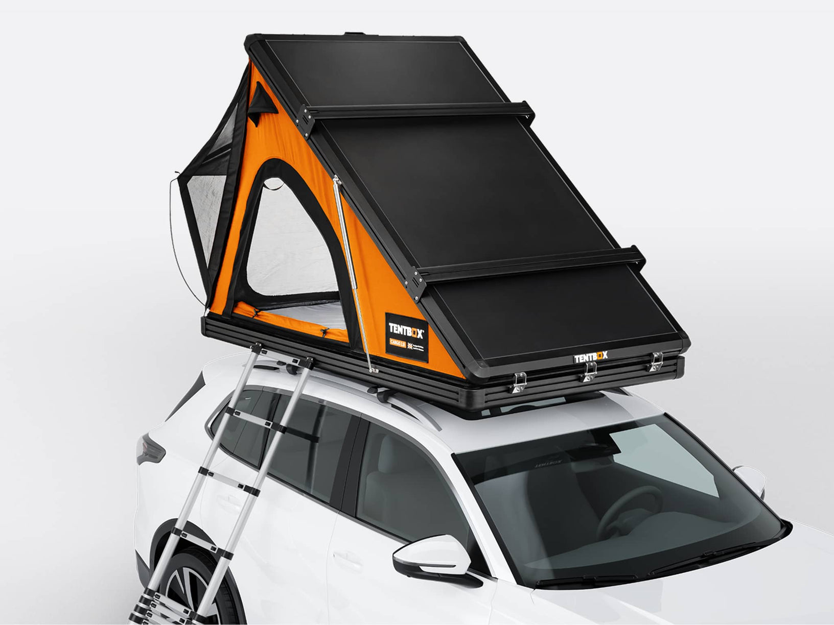 The TentBox Cargo 2.0 roof tent in Sunset colour on top of a car