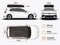 The dimensions and key specifications of the TentBox Classic roof tent