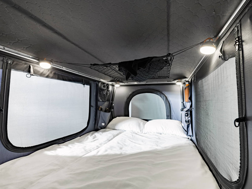 An internal shot of the TentBox Classic roof tent, showing ample sleeping space