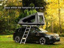 The TentBox GO roof tent on the top of a VW car showing it stays within the footprint of the vehicle