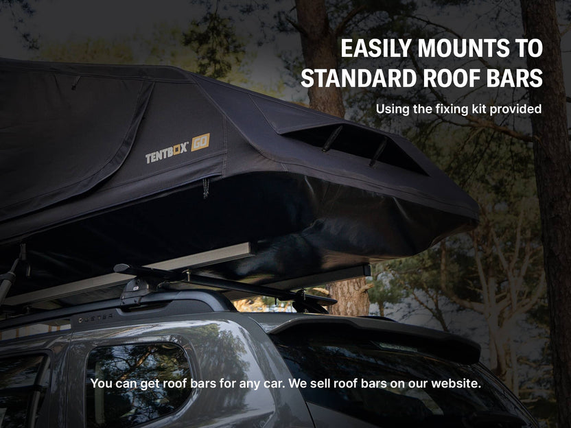 The TentBox GO easily mounts to standard roof bars