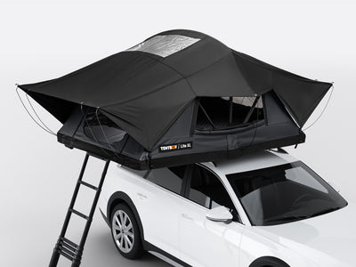The new Flint colour option of the TentBox Lite XL on the roof of a white vehicle - Lite Refresh