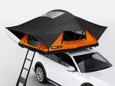 The new Sunset colour option of the TentBox Lite XL on the roof of a white vehicle - Lite Refresh