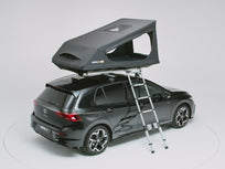 [autoplay] A 360 video of the TentBox GO roof tent on the roof of a black vehicle. 