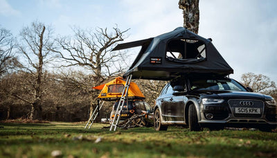 Two TentBox Lite 2.0 roof tents in summer mode with rain fly removed