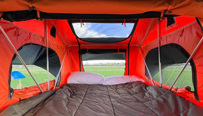 Internal view showing TentBox Lite skylight, and side windows, providing elevated views whilst camping